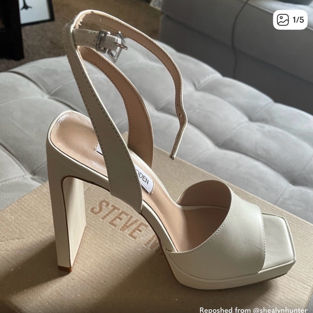 Steve Madden Cream Platform Block Heel Sandals